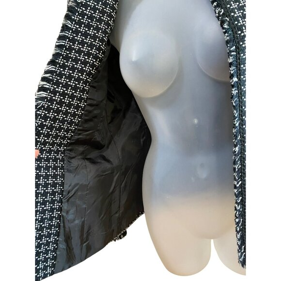 Tahari Arthur S. Levine Petite Open Front Tweed Jacket With Frayed Edges Black/W - Picture 5 of 10